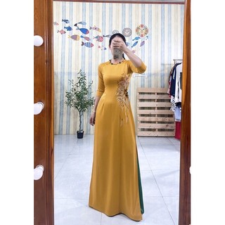 Áo dài lụa tây thi thêu + đính pha lê