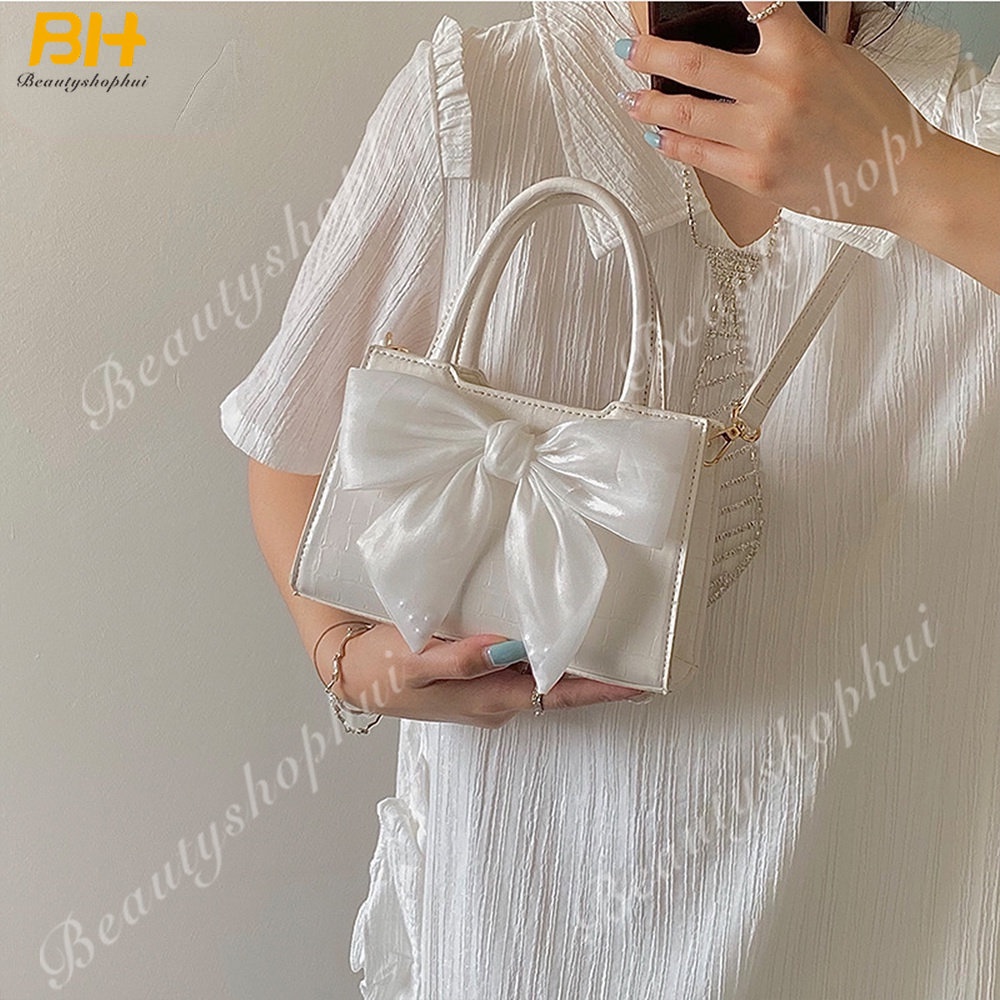 Túi Xách Đeo Vai Hình Vuông Nhỏ Cầm Tay Đính Nơ Phong Cách Cổ Tích Mới 2022 Cho Nữ