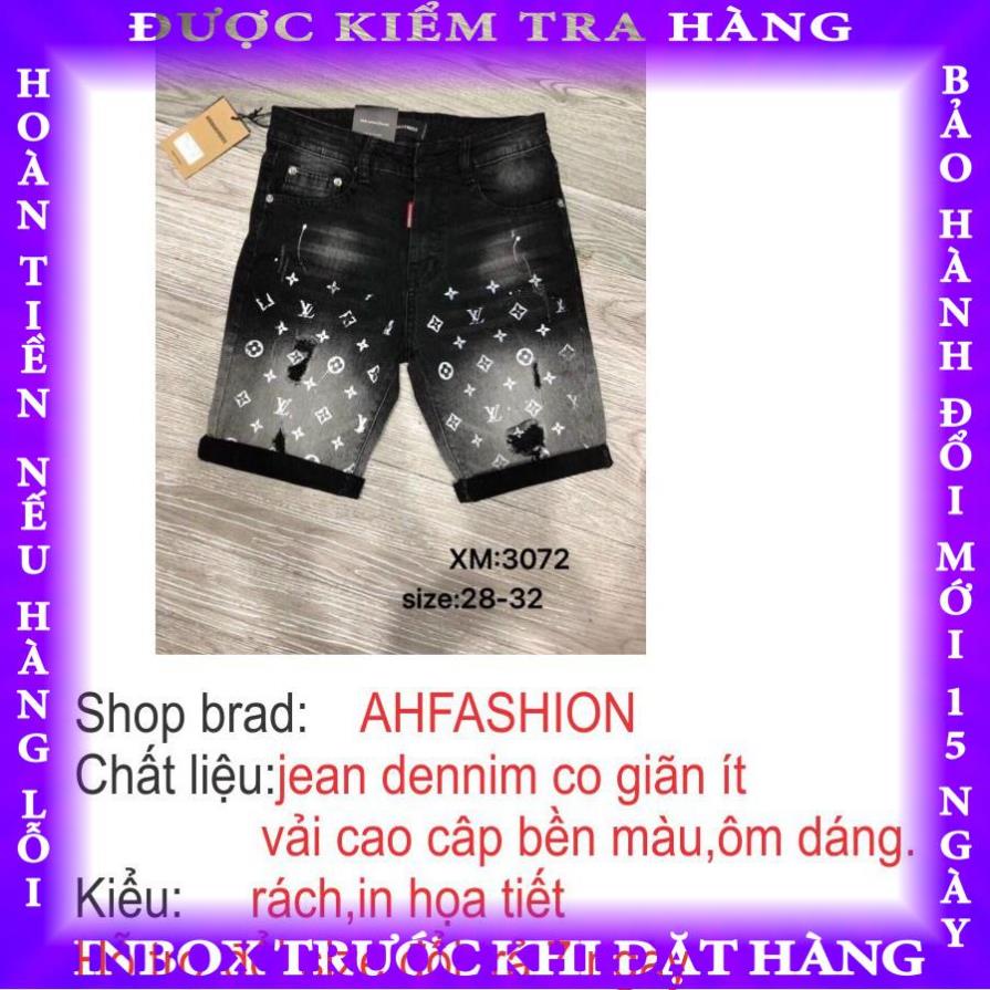 Quần short jean nam DSQ đen rách thêu logo vẩy sơn chất bò form body mẫu mới nhiều màu cao cấp AHFASHION trantuan