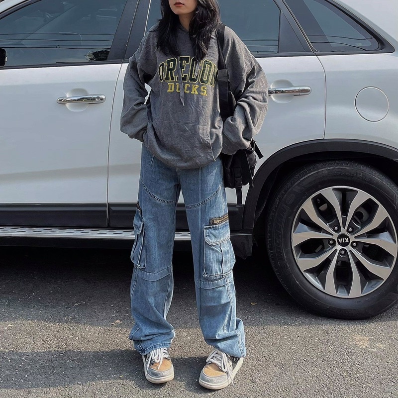 Quần Jean NẤM DÀI, túi hộp khoá kéo dành cho mét 6 - mét 7