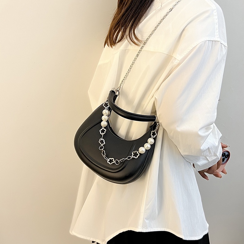 Mischa Túi Đeo Chéo Vai Bằng Da PU Màu Trơn Đính Ngọc Trai Thời Trang
