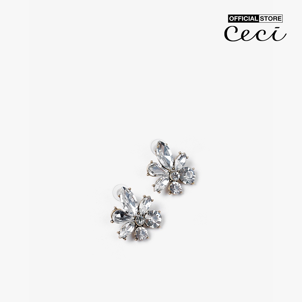 CECI - Khuyên tai nữ xỏ lỗ thiết kế cánh hoa đá lấp lánh CC1-09000134-03