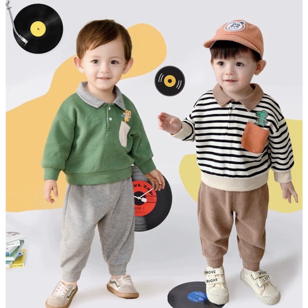 Bộ Thu Đông PEACE Bé Trai Và Bé Gái, Bộ Quần Áo Thu Đông Dài Tay Cho Bé Từ 7-28Kg Poskids Quần Áo Trẻ Em