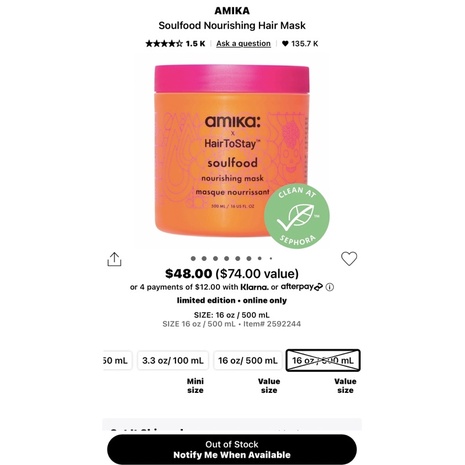 Mặt nạ tóc Amika Soulfood Nourishing 30ml, 500ml