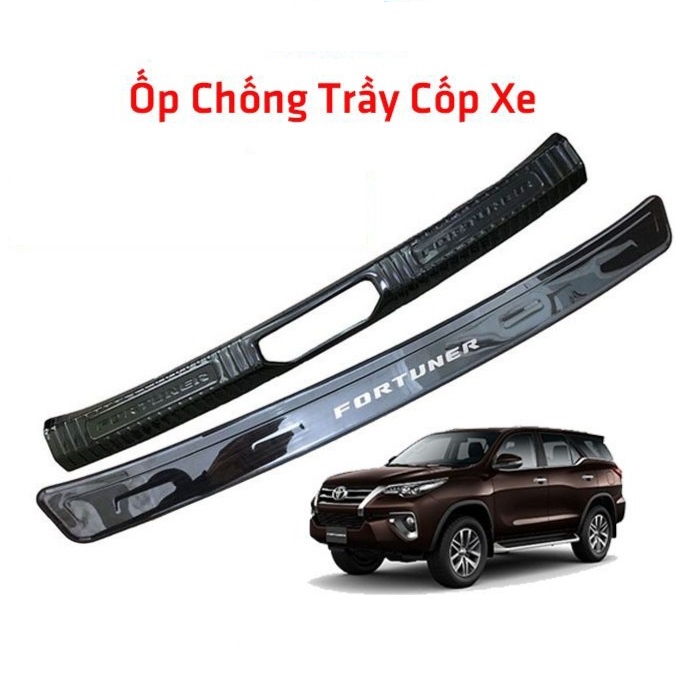 Ốp chống trầy xước cốp trong, ngoài xe Toyota Fortuner chất liệu titan cao cấp