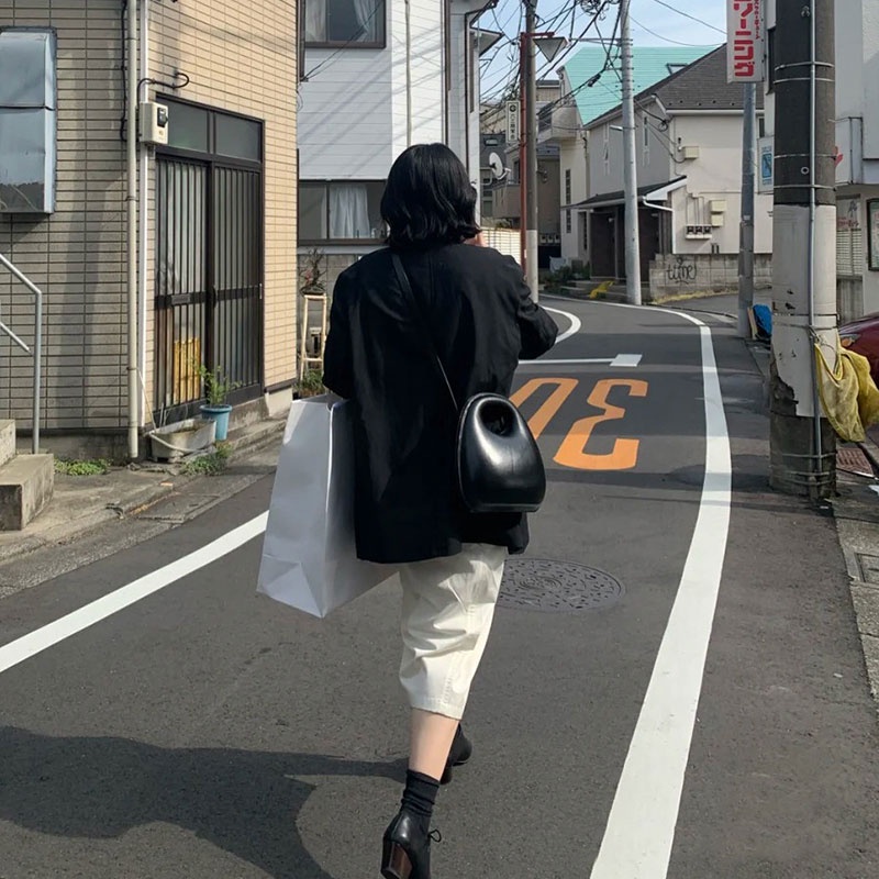 MISCHA Túi Đeo Chéo Da PU Hình Tròn Nhỏ Màu Trơn Dễ Phối Đồ Hợp Thời Trang