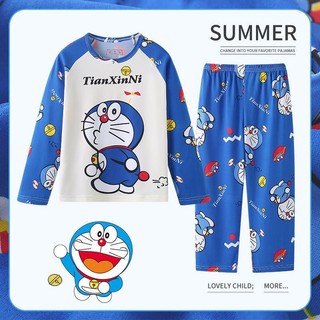 Bộ Đồ Ngủ Tay Dài Chất Liệu cotton Mỏng Nhẹ In Họa Tiết Doraemon Thời Trang Xuân Thu Cho Bé Trai Và Gái Từ 3-16 Tuổi