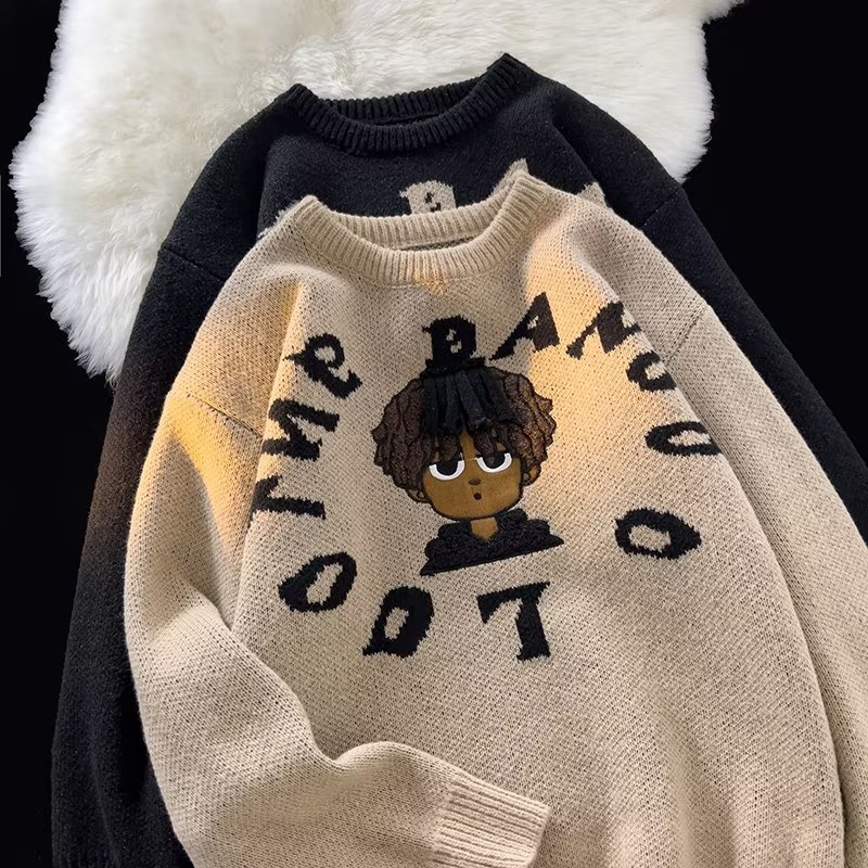 Áo Khoác Sweater Dệt Kim Thêu Số Nhỏ Kiểu Hip-Hop Mỹ Đường Phố Thu Đông Cho Nam