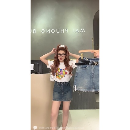 Áo Phông Mix Chân Váy Jean rách Siêu Hot L1