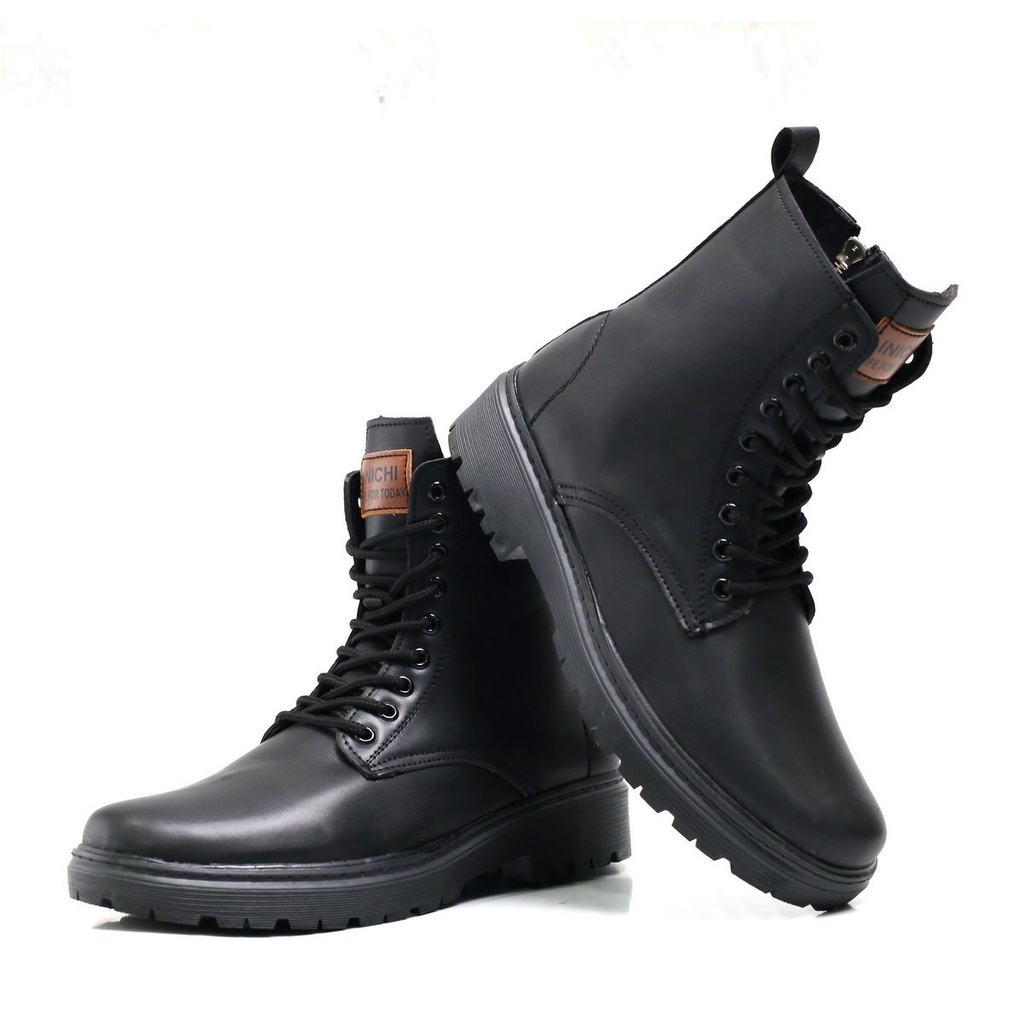 Giày Chunky Combat Boots da thời trang INICHI G1105 da lì chống nhăn, khóa kéo phiên bản đế chunky