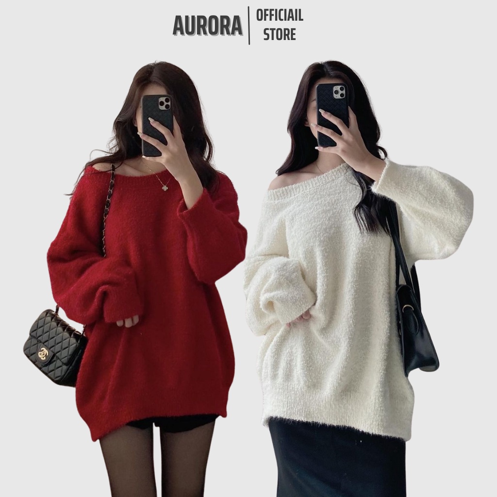 Áo len lông cổ tròn form rộng chất len dày dặn ánh nhũ AURORA