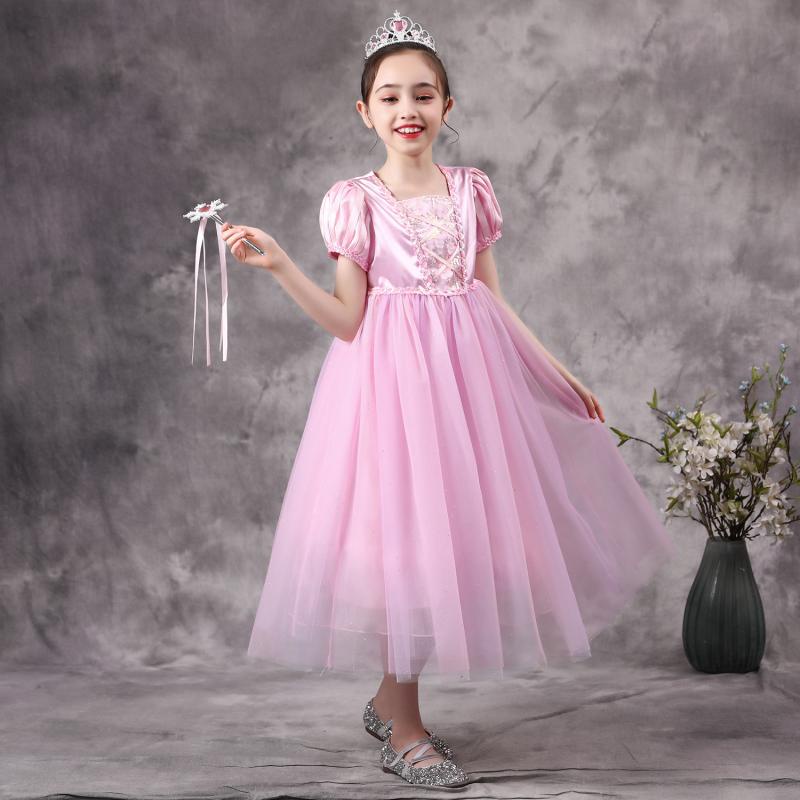 Bộ Đầm Công Chúa Sophia Rapunzel Vải Lưới Đính Kim Sa Kèm Găng Tay Vương Miện Toàn Diện Làm Quà Tặng Sinh Nhật Cho Bé Gái