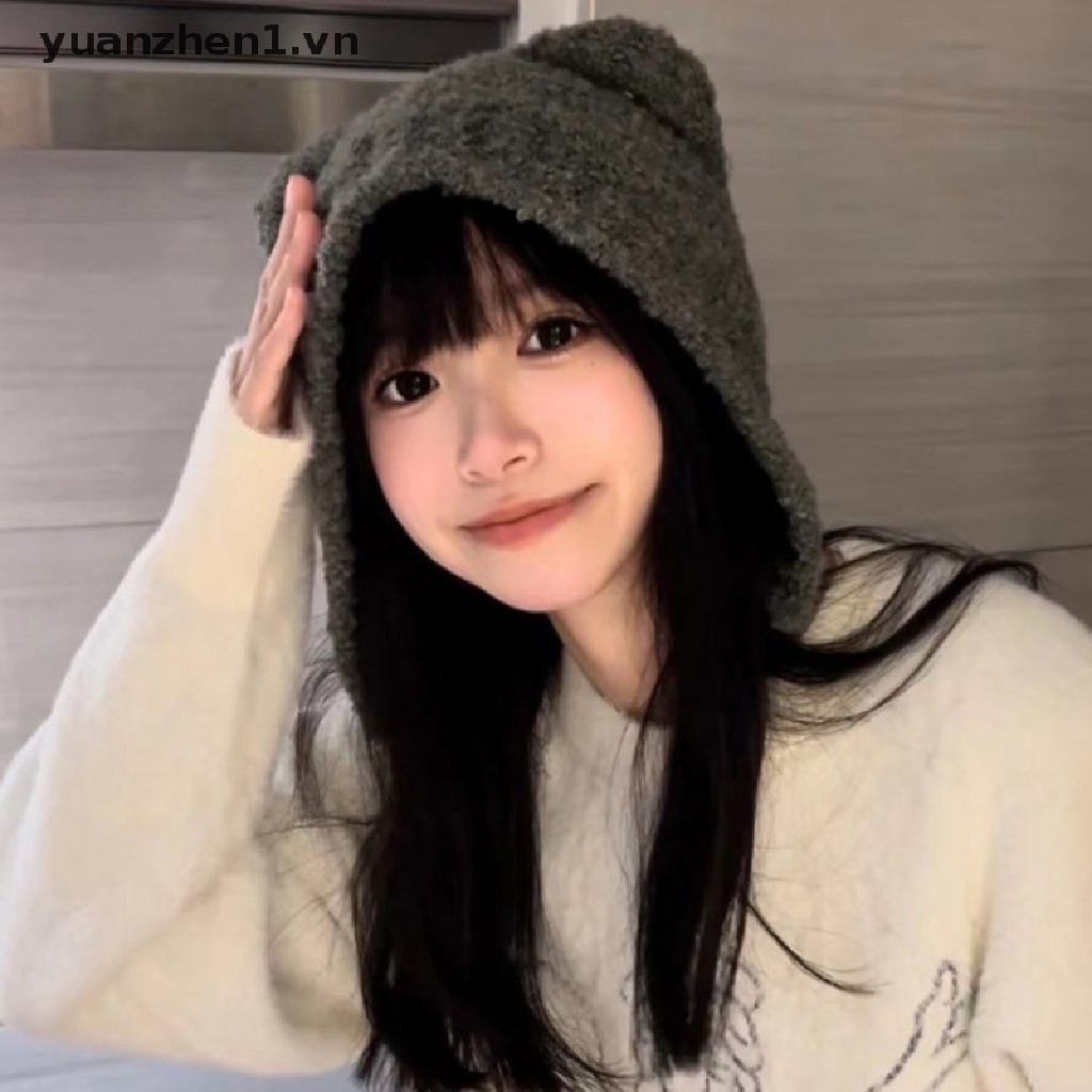 Mũ Len Dày Dặn Giữ Ấm Mùa Đông In Hình Gấu Dễ Thương Cho Nữ