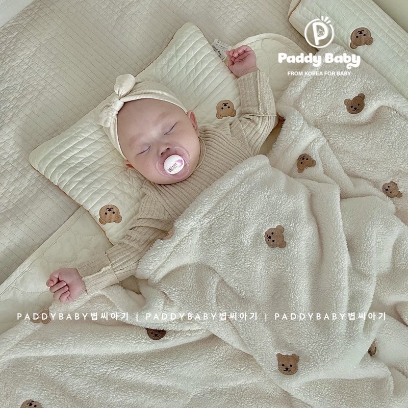 Chăn lông tuyết 2 mặt thêu gấu Chezbebe - Hàn Quốc cho bé