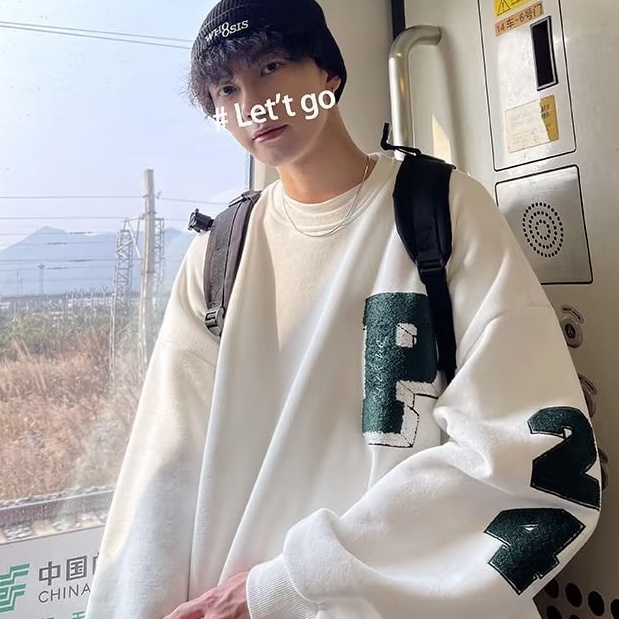Áo Sweater Thể Thao Dáng Rộng Cổ Tròn Thêu Chữ Thời Trang Mùa Thu Cho Nam