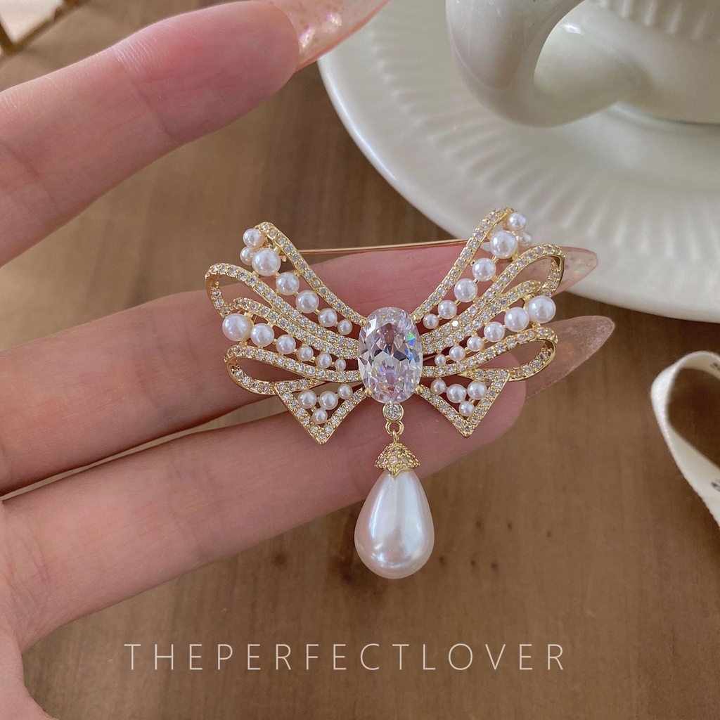 Ghim Cài Áo Hình Nơ Đính Ngọc Trai Thời Trang