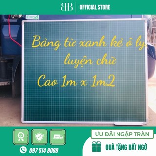 KT:1mx1m2 - Bảng từ xanh kẻ ô ly luyện chữ tiểu học vào lớp 1 ( tặng kèm 1 hộp phấn, 1 bông lau và 6 viên nam châm)