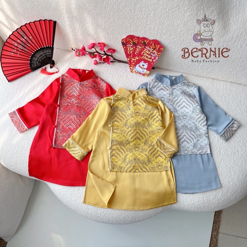 Bộ áo dài bé trai Bernie phối gấm rồng cho bé từ 9-22kg-22B488