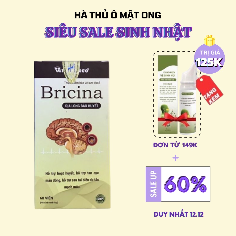 viên uống hỗ trợ sau tai biến, chống đột do tắc mạch máu BỔ NÃO BRICINA – Địa Long bảo huyết VBN60