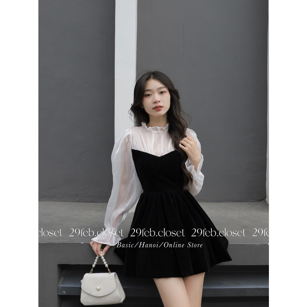 Váy nhung xòe tay phối voan organza - 29feb.closet - V40