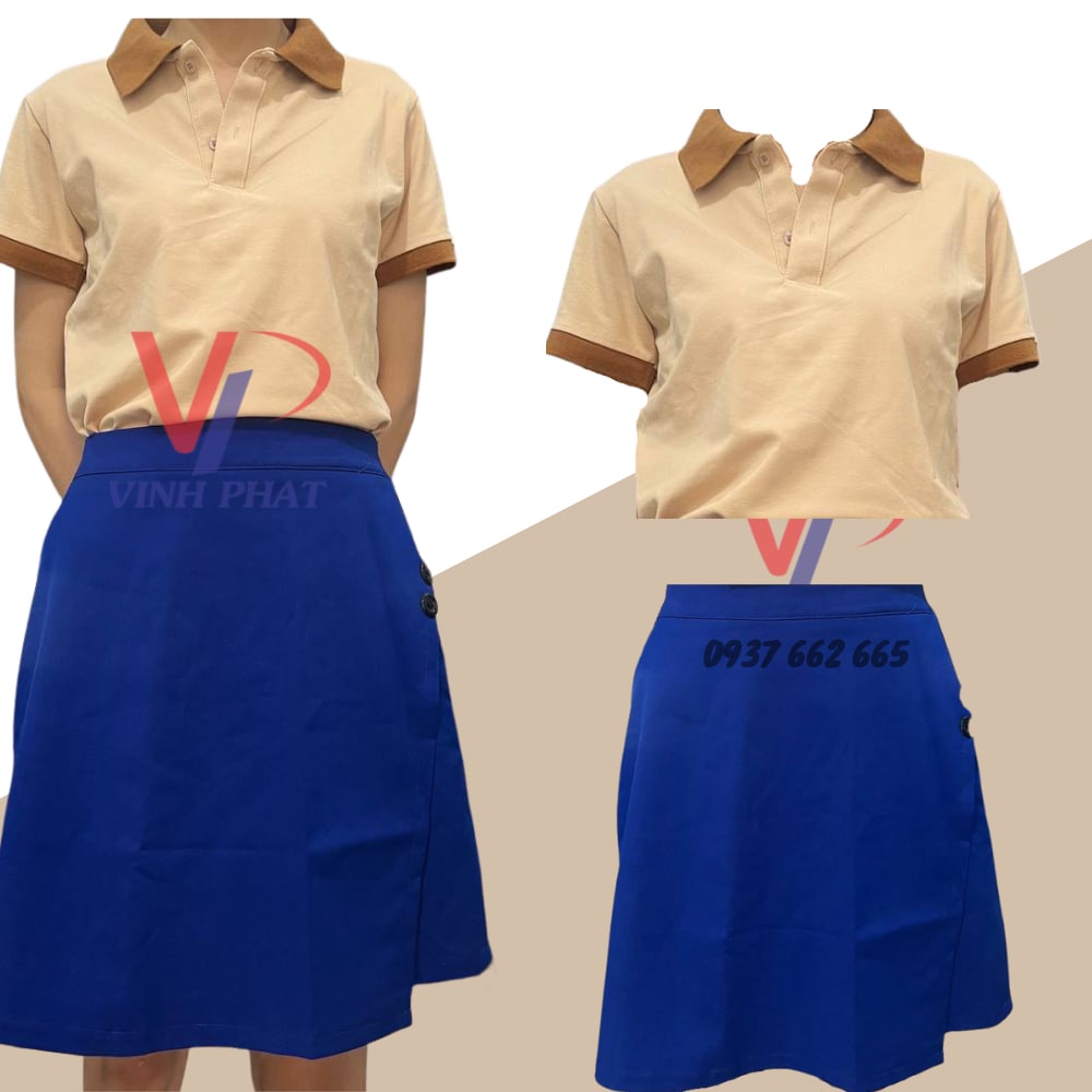 Chân Váy Chữ A Phối Cúc Màu Xanh Bích Dài Ngang Gối Lưng Thun Co Giãn Thoải Mái Chất Vải Đẹp Mát - Hình thật