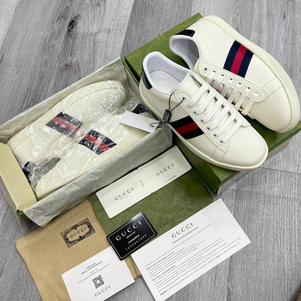 Giày Gucci Ace sọc gót xanh than bản Cao Cấp nhất