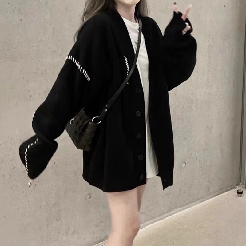 Áo khoác cadigan dáng rộng màu kem, Áo len khoác cardigan nữ ulzzang,  dài tay form rộng H-7 CS