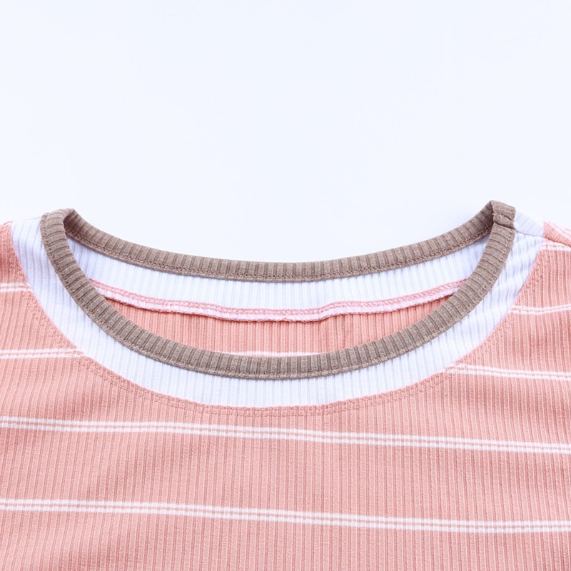 Áo Thun Tay Dài Cổ Tròn Họa Tiết Kẻ Sọc Màu Sắc Đơn Giản Thời Trang Mùa Thu Cho Nữ