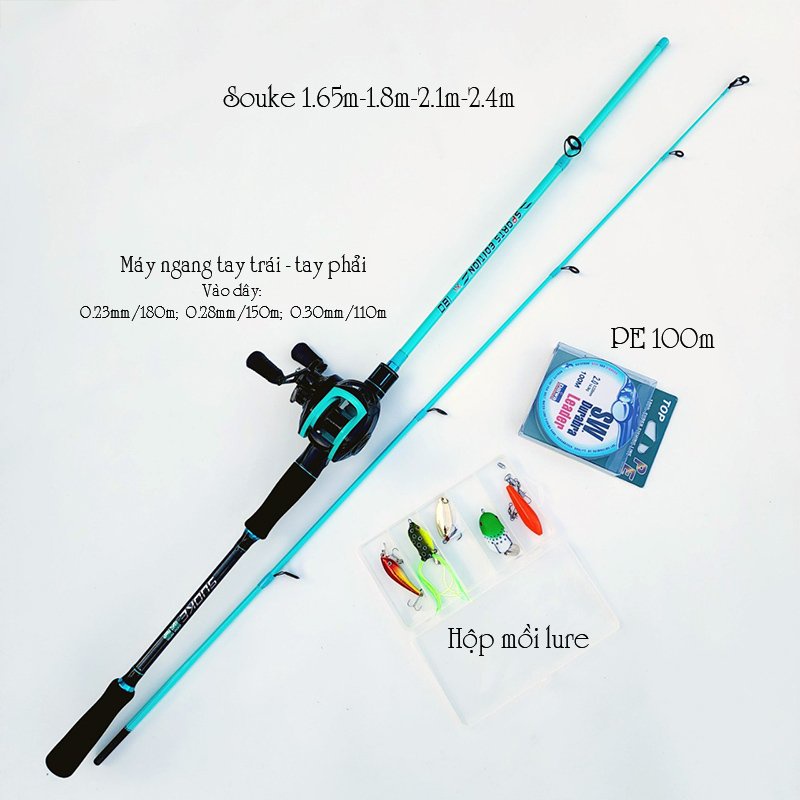 Bộ cần câu lure máy ngang cao cấp Souke tặng kèm phụ kiện