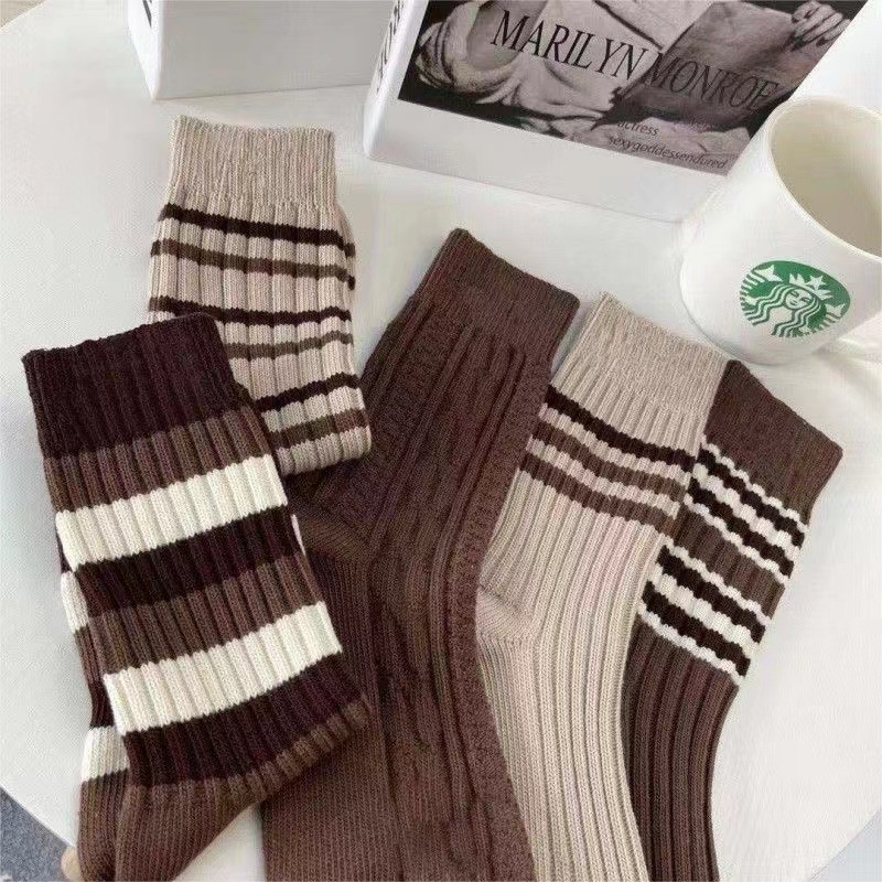 Vớ Thể Thao Cổ Cao Dày Dặn Họa Tiết Kẻ Sọc Thời Trang Thu Đông Cho Nữ