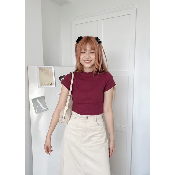 Áo thun Appo Top form ôm cổ tròn dáng croptop vải gân trơn basic - Sibling House