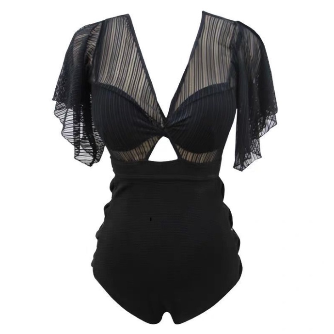 Bikini đen vải lấp lánh một mảnh tay xòe che bắp tay to ôm body tôn dáng Hàn Quốc đi biền xịn Bikibiki | BigBuy360 - bigbuy360.vn
