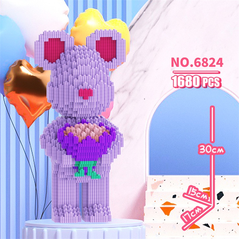 Bộ Đồ Chơi Lắp Ráp Lego Hình Gấu Ôm Hoa Bằng ABS Gồm 24 Mảnh Dành Cho Trẻ Em