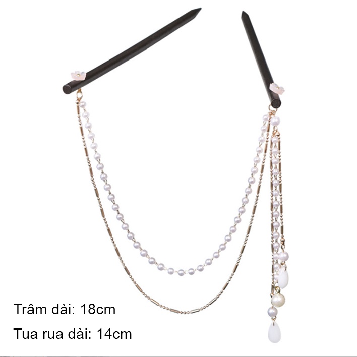 Trâm Cài Tóc Gỗ Đôi Phối Tua Rua Phong Cách Cổ Trang Trung Quốc Cho Nữ