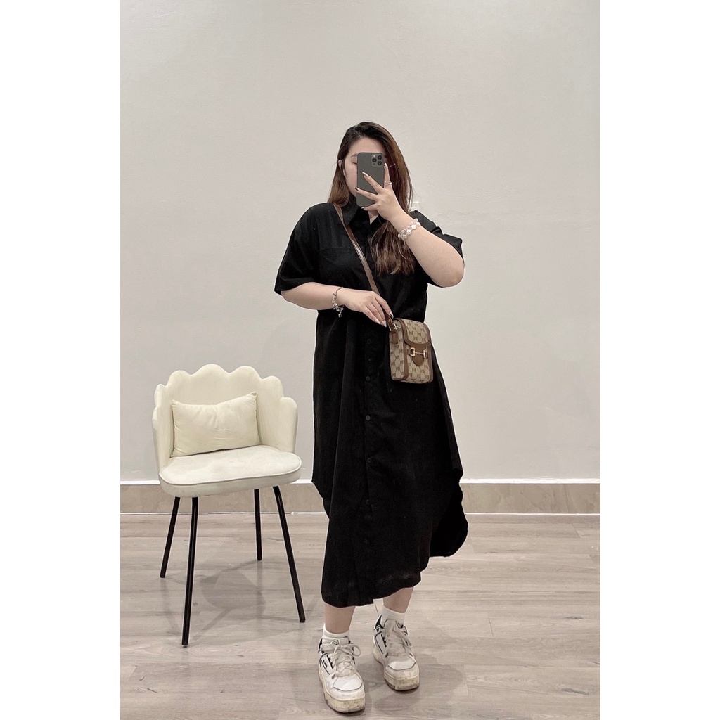 Váy sơ mi big size HANA 58kg đến 98kg vải thô Hàn cao cấp, dáng suông, che khuyết điểm cực tốt