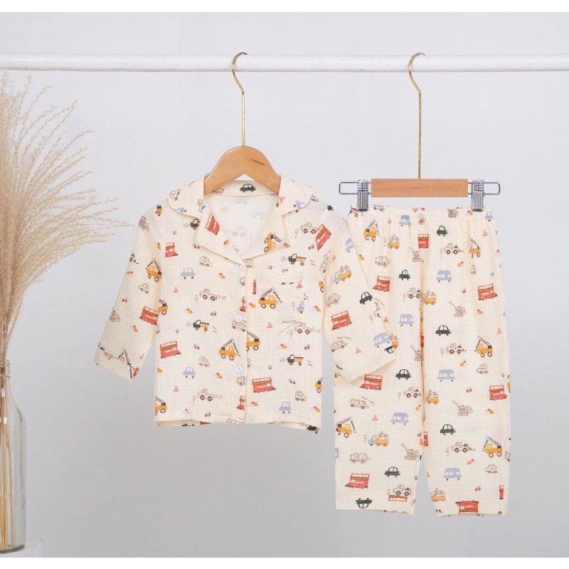 Pijama bé trai bé gái dài tay vải xô muslin