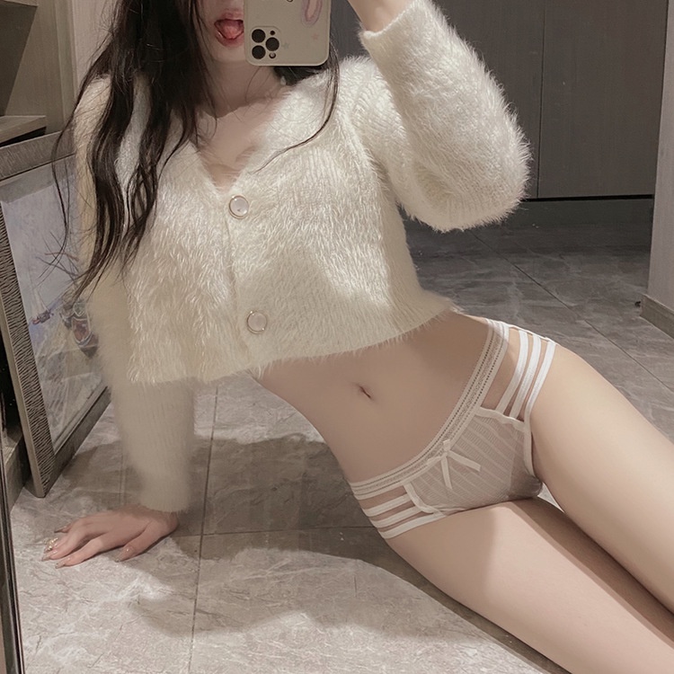 Quần lót nữ thun cotton phối 3 dây gợi cảm quyến rũ sịp đính nơ đen trắng mềm mịn co giãn tốt BIKI HOUSE T335 - TPHCM