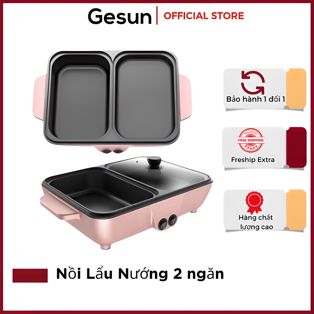 Bếp lẩu nướng 2 ngăn Hàn Quốc, Nồi lẩu 2 in 1 siêu chống dính đa năng_Bảo hành chính hãng 6 tháng