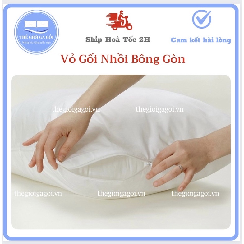 Vỏ ruột gối trắng có khoá kéo dùng nhồi bông gòn thay thế vỏ ruột gối nằm gối ôm cũ bảo vệ sức khoẻ