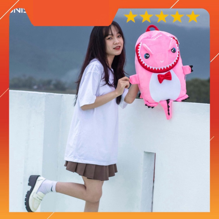 Balo hình Cá Sấu UNISWAP loại vải nhung, 2 lớp chống thâm nước cao cấp - ba lô đi học đi chơi dễ thương