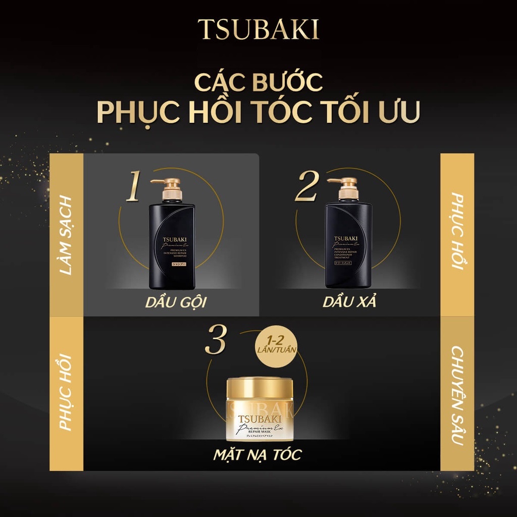 Bộ Đôi Gội Xả Phục Hồi Hư Tổn Nặng & Giảm Gãy Rụng - Công Nghệ Ion Tsubaki Premium EX Intensive Repair 490ml/chai