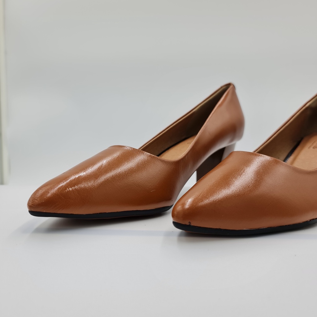 Cao gót nữ 5p Lunashoes 5006 giày da bò thật guốc mũi nhọn cho mẹ đen đỏ trắng nâu bảo hành 24 tháng