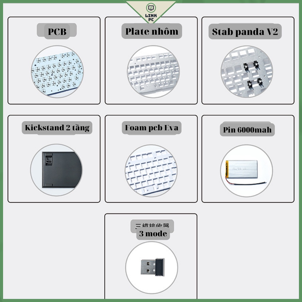 Kit bàn phím cơ sk98 3 mode - pin 6000mah - plate nhôm led RGB