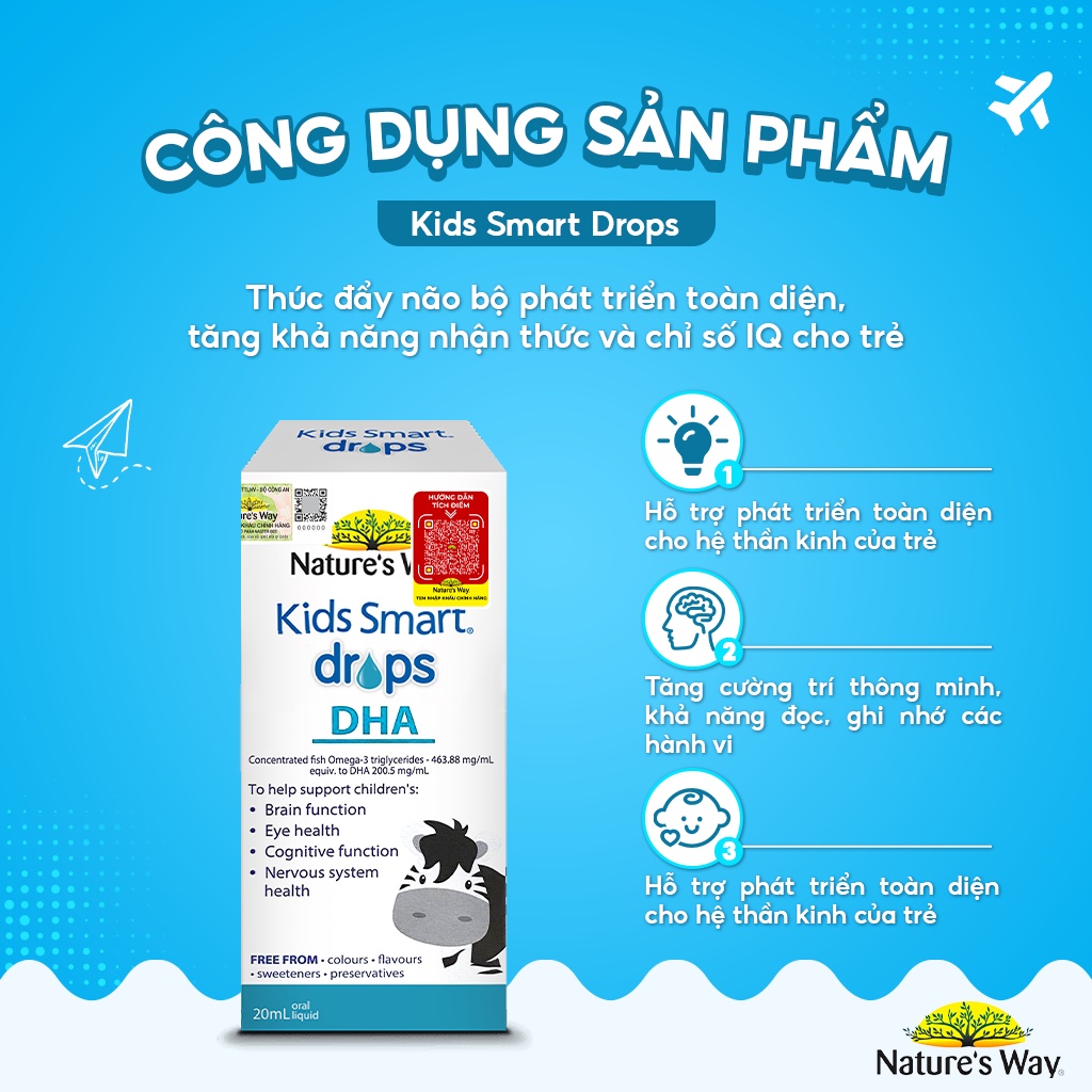 Combo 2 Hộp DHA Nature's Way Kids Smart Drops DHA Dạng Giọt Giúp Tăng IQ, Tăng Thị Lực, Phát Triển Não Bộ Cho Bé 20ml/h