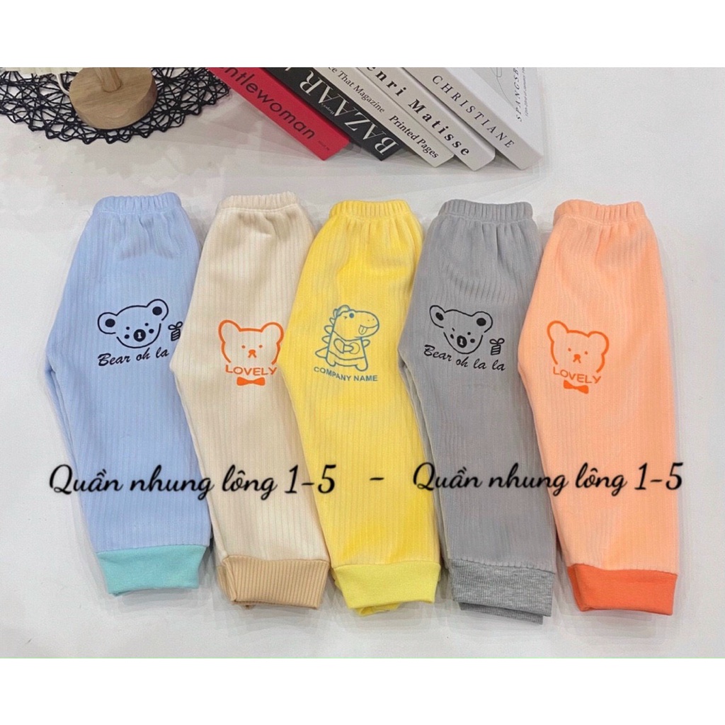 Quần dài nỉ lông nhung tăm siêu ấm cho bé trai bé gái 4-13kg
