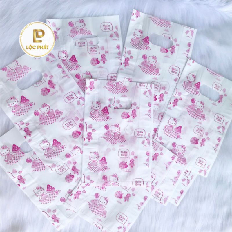 Khuyến Mãi - 500g bọc HD hoạ mèo kitty hồng siêu xinh đựng mỹ phẩm phụ kiện nhỏ 15×23cm