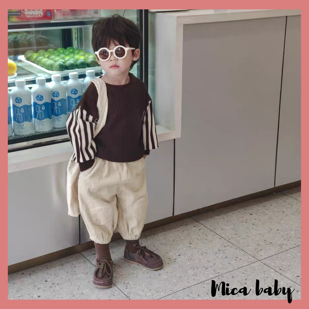Áo len cho bé kiểu dáng cổ tròn tay sọc dọc phong cách Hàn Quốc cá tính cho bé QA67 Mica baby