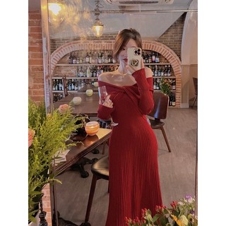 Váy len trễ vai xoắn ngực hàng QCCC loại 1 chất đẹp