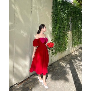 đầm đỏ nơ hồng