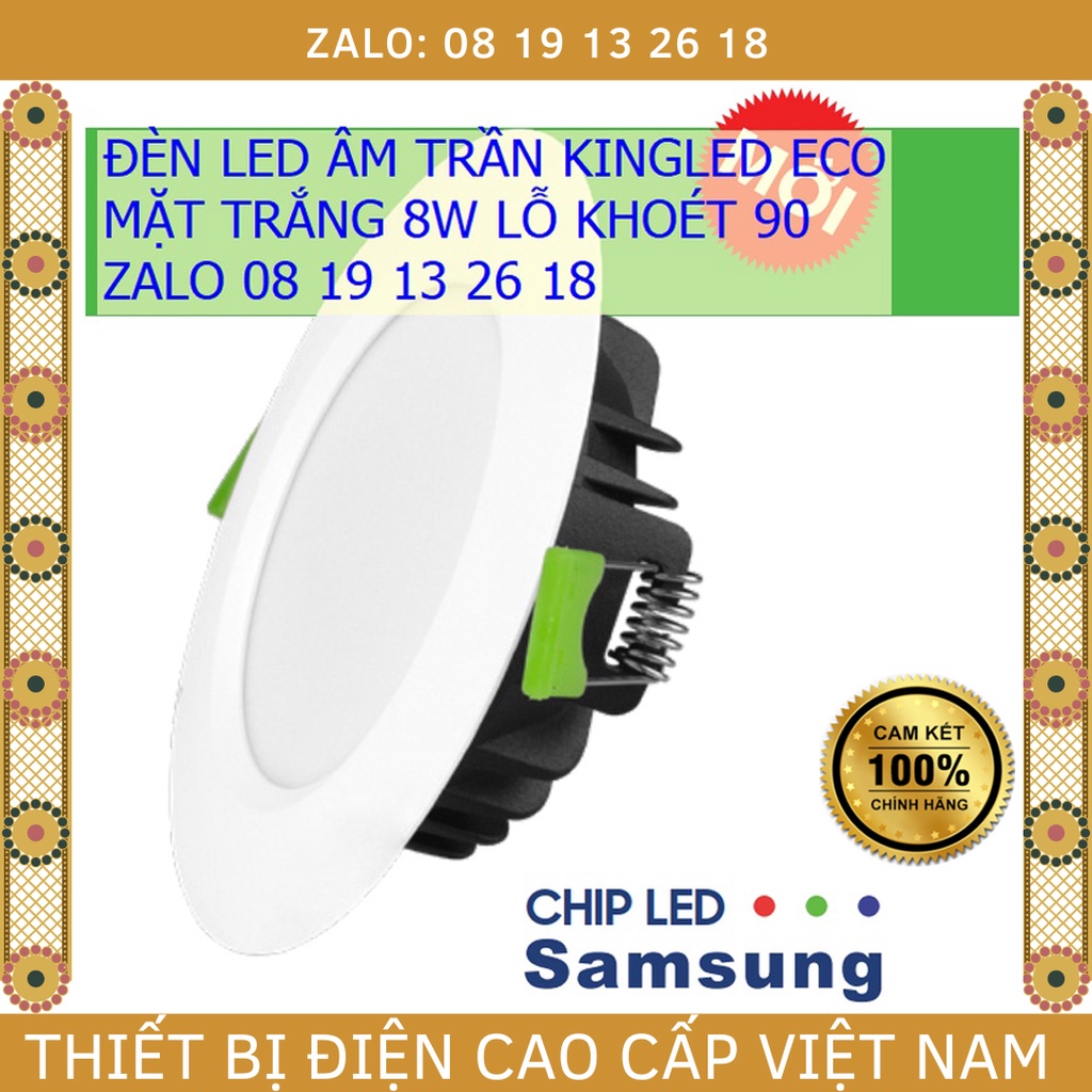 Đèn âm trần KINGLED ECO DOB 8W/D90 mặt trắng, công nghệ DOB, nguồn tích hợp trong thân đèn.
